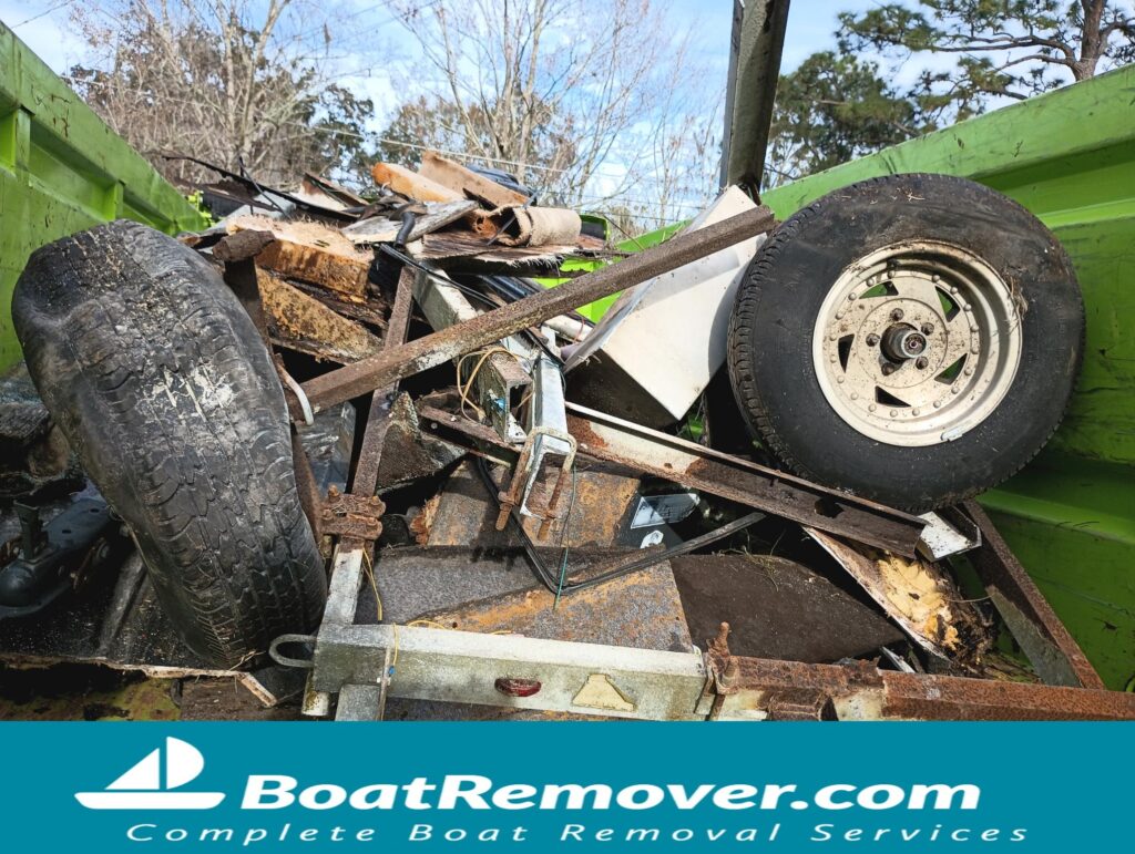 Jacksonville Florida Cut Up Boat and Trailer on way to Salvage Yard
