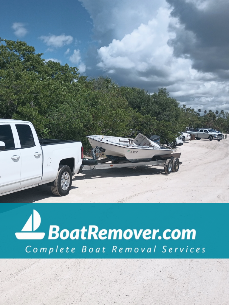 Boat Removal in Laurel Nokomis, Florida of Small Broken Boat on a Trailer