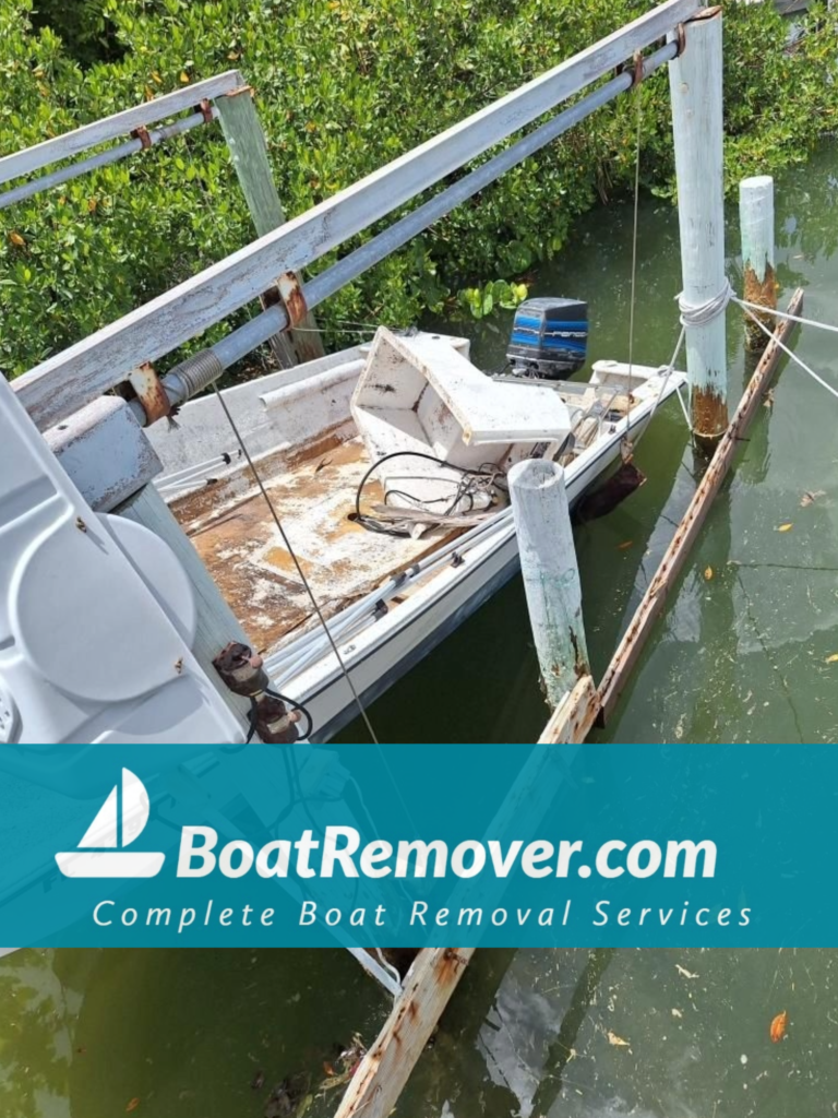 Damaged Boat Lift and Old Boat to Be Disposed of