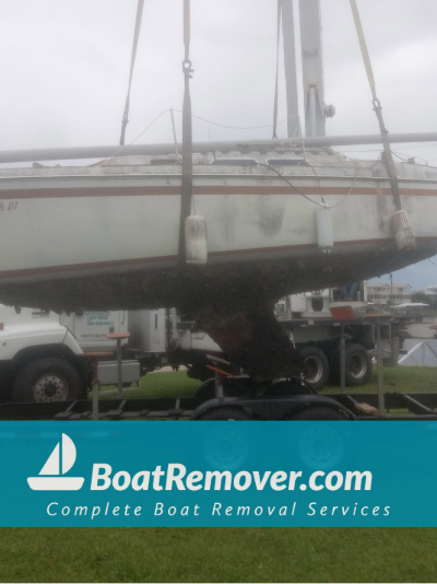 Fixed keel sailboat being trailered Crawfordville, panhandle, big bend Florida