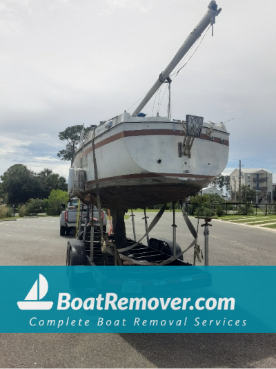 Sailboat hauling to be disposed from Crawfordville, Florida