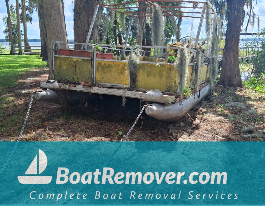 Pontoon Boat Being Removed from Marsh In Eustis Florida