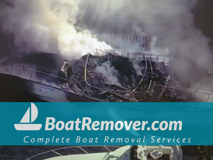 Fire Damaged Mainship 40 Boat Removal